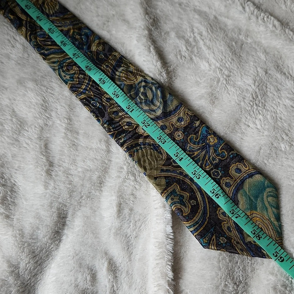 Vintage Guy Laroche Blue & Gold Floral Tie - Picture 8 of 8